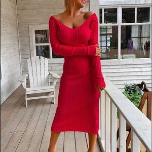 Red Rib Knit Dress